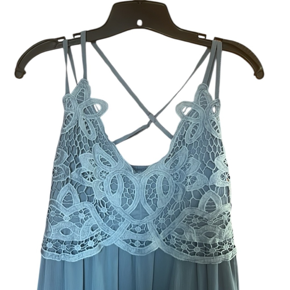 Feager Chic Blue Lace strappy back elastic adjustable baby doll dress size Large